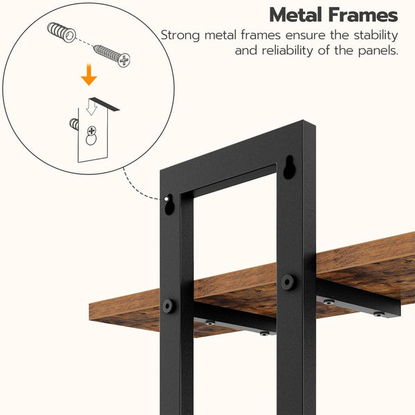 Floating Shelves for Wall, 15" Wall Shelf Set of 2, Wall Mounted Storage Shelves 2-Tier, Hanging Bathroom Shelves, for Living Room, Bedroom, Bathroom, Kitchen, Rustic Brown and Black BF32BJ01G16