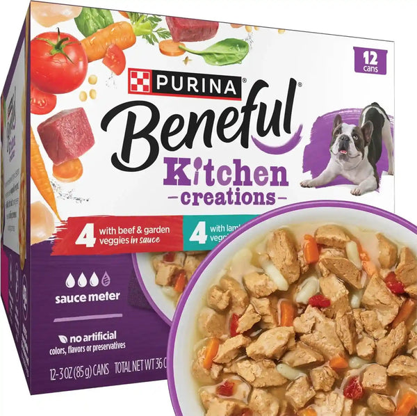 Purina Beneful Kitchen Creations with Beef, Chicken, or Lamb Wet Dog Food Variety Pack - (Pack of 30) 3 Oz. Cans17