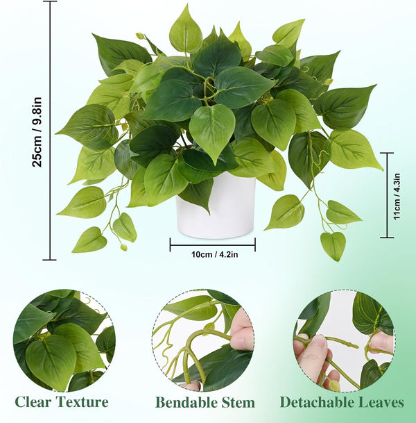 Faux Plants Indoor with Plastic Pots, Realistic Small Fake Plants, Fake Plants with Pothos, Fake Potted Plants, Artificial Plant for Home Shelf Bathroom Kitchen Office Indoor Outdoor Decor2