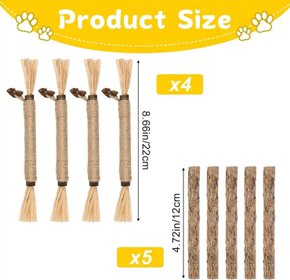 9 Pack Silvervine Sticks for Cats, Natural Cat Chew Stick Toys Set | Matatabi Dental Care Cat Treat for Indoor Cats/Kittens Dental Care Teeth Cleaning/Play2