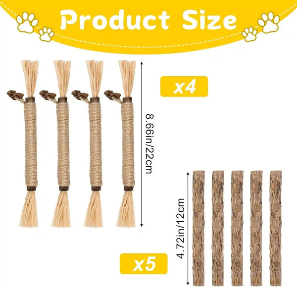 9 Pack Silvervine Sticks for Cats, Natural Cat Chew Stick Toys Set | Matatabi Dental Care Cat Treat for Indoor Cats/Kittens Dental Care Teeth Cleaning/Play2