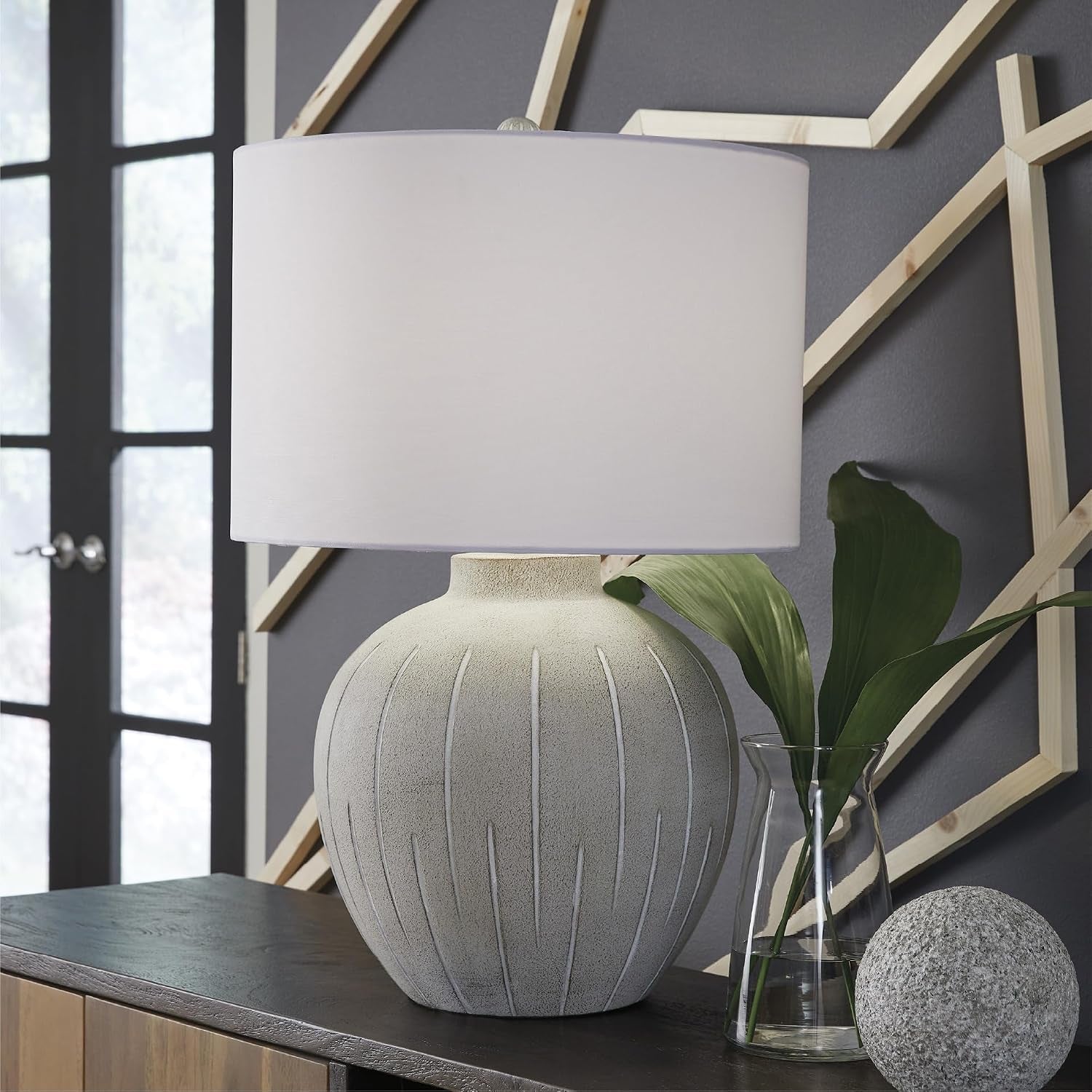 signature-design-by-ashley-living-room-table-lamp-3-way-vintage-gray-textured-warm-gray-polyresin-base-with-3-way-lighting-and-cotton-blend-drum-shade-vintage-farmhouse-style-calbert-series