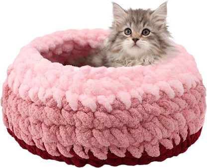 Handwoven Soft Cat Cave Bed, Indoor Cat Beds with Washable round Nest | Kitten House & Cat Furniture, White & Gray8