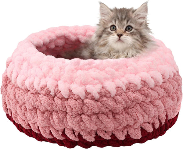 Handwoven Soft Cat Cave Bed, Indoor Cat Beds with Washable round Nest | Kitten House & Cat Furniture, White & Gray8