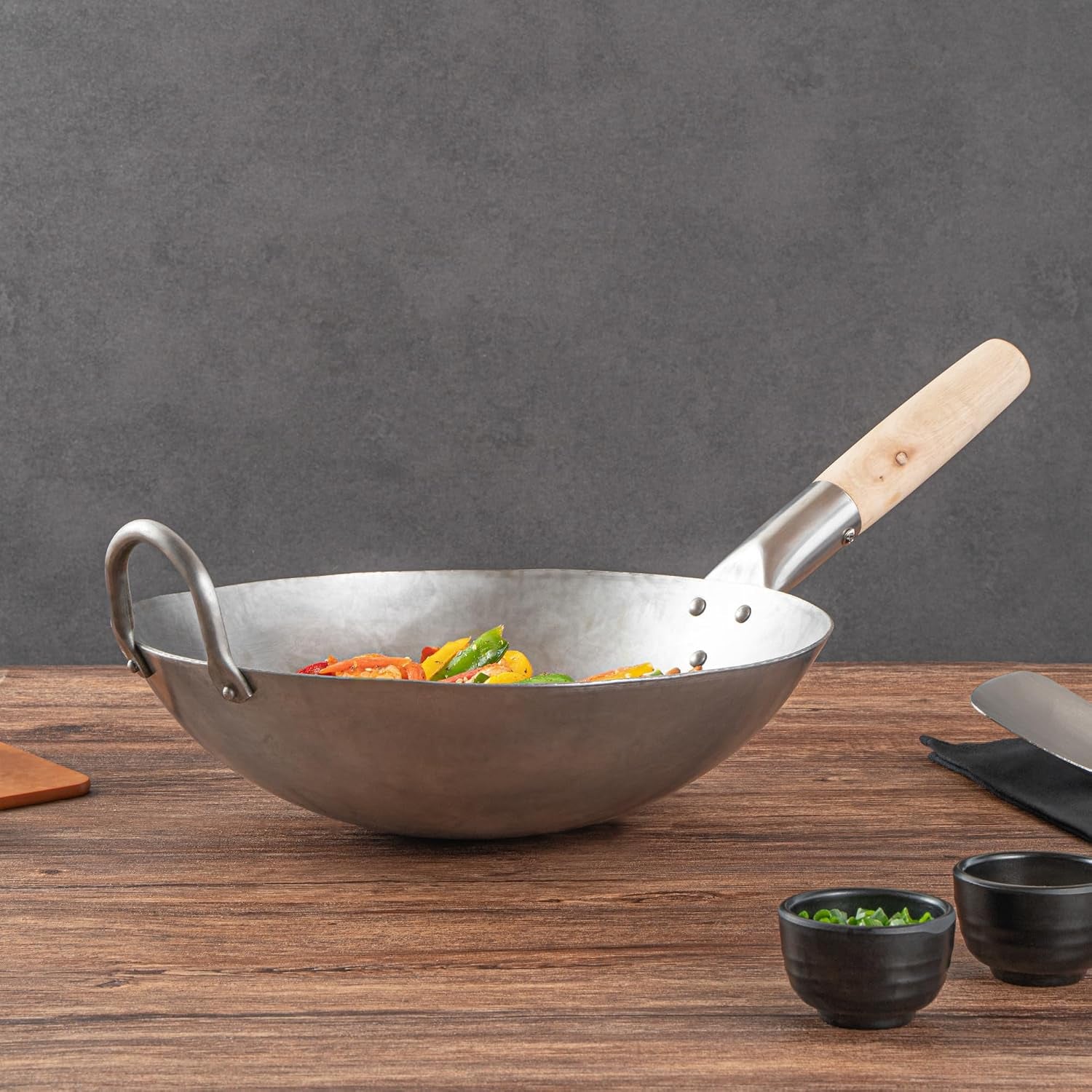 carbon-steel-wok-1-pack-of-12-inch-heavy-duty-stir-fry-pan-silver-hand-hammered-wok-efficient-maneuvering-steel-helper-handle-uniform-heat-distribution-asian-cooking