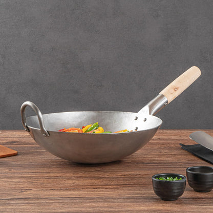 Carbon Steel Wok 1 Pack of 12 Inch Heavy-Duty Stir Fry Pan Silver Hand Hammered Wok Efficient Maneuvering Steel Helper Handle Uniform Heat Distribution Asian Cooking8