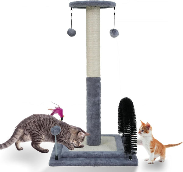 ROYPET Multifunctional Cat Scratching Posts for Indoor Kittens,Cat Scratching Posts for Play and Activity,Scratching Posts with Feather Toys and Plush Perch Bed,Grey8