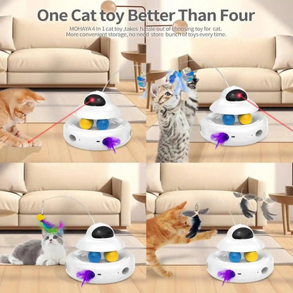 MOHAYA Cat Toys，4-In-1 Interactive Cat Toy for Indoor Cats with Laser, Fluttering Butterfly, Moving Feather and Track Balls - USB Rechargeable Self-Play Kitten Toy (White)2