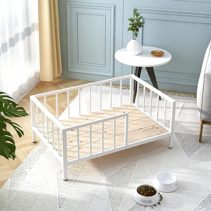 OSCHF Dog Bed with Rails - Elevated Pet Metal Bed Frame with Solid Wood Board and Washable Soft Mat for Medium Dog Indoor or Outdoor Use, 25.2" X 37.8", White6