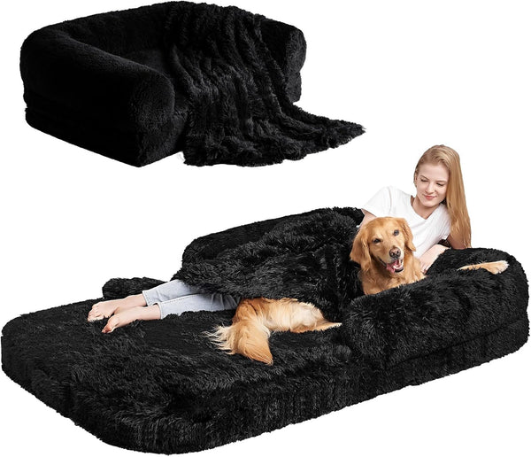 EHEYCIGA Foldable XXL Dog Bed Memory Foam-46X34X6.5", Fluffy Cover, Grey17