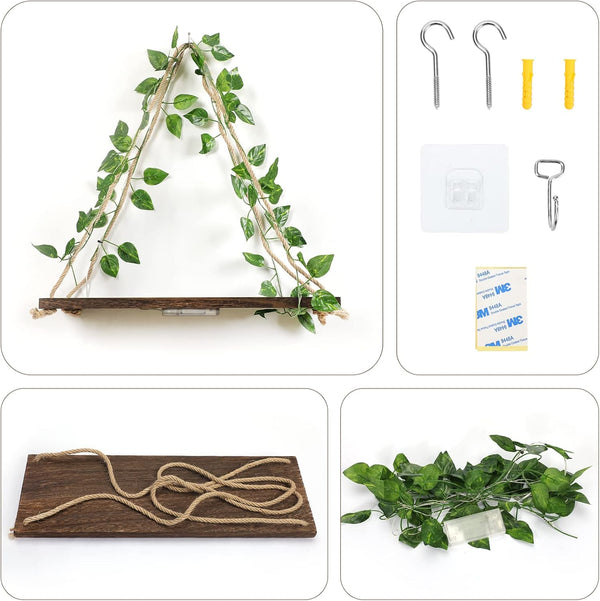 Floating Shelves for Wall,Hanging Shelves,Room Decor,Wall Decor,Boho Decor | Floating Shelves No Drill,Trinket Shelf,Cottage Core Wall Decor,2-Pack Shelf Set Includes Artificial Ivy & LED Lights5