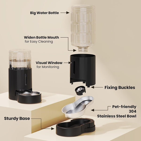 CZPET Dog Water Bowl Dispenser 5L, Wider Mouth Gravity Refilling (Black) | Automatic Cat Waterer with Removable Stainless Steel Bowl, Upgraded Brush, Easy Cleaning, Large Drinking Area for Multi-Pet7