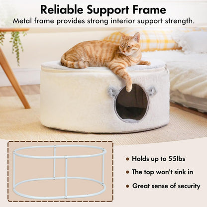 Zoratoo Enclosed Cat House for Indoor Cats, Pet Cave with Washable Cover | Portable Raised Pet Bed, Sturdy Metal Frame, Detachable Washable Cover, Oval Shape Cuddle Bed for Sleeping Kittens3