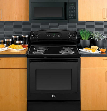 GE JVM3160DFBB 30" Over-The-Range Microwave Oven with 1.6 Cu. Ft. Capacity in Black | 1.6 Cu Ft Capacity, 1000W, 300 CFM 2-Speed Vent, Auto and Time Defrost, Convenience Controls3