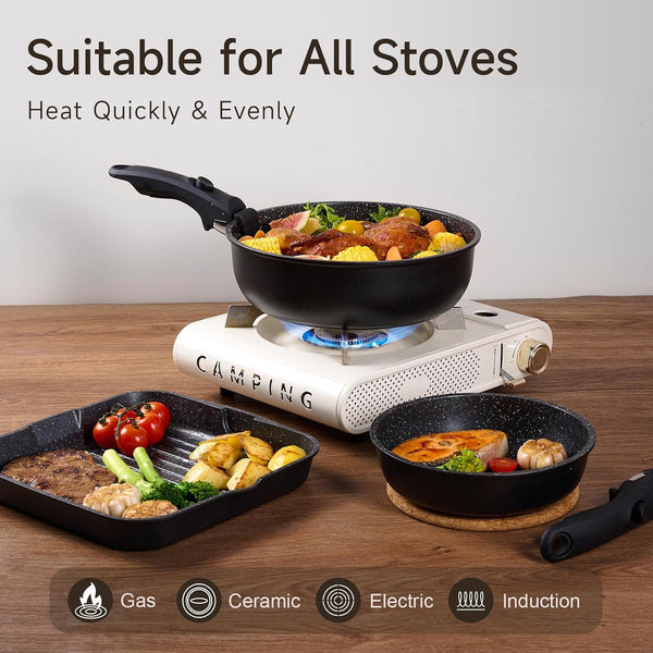 Cookware Set (6 Essential Pots & 19 Accessories), Nonstick Pots and Pans with Detachable Handle for Induction Cooking, RV Kitchen Space Saving, PFAS Free, Black6