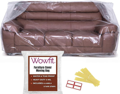 4Mil Couch Cover for Moving, Clear Sofa Storage Bag, 92Wx42Dx62/41H | with Tape Strips & Labels, Heavy Duty, Tear-Resistant, Waterproof, Reusable, Oversized/3-Seat Sofa, Long-Term Garage Storage1