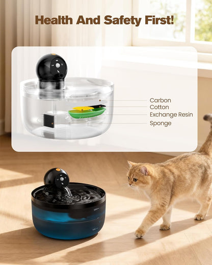Cat Water Fountain Wireless Cordless: Cat Fountain for Drinking Battery Operated - 88Oz/2.6L Black Pet Water Fountain Rechargeable - Quiet Cats Water Bowl Dispenser with Motion Sensor - Small Animals6