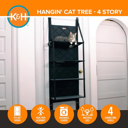 K&H Door Cat Tree, over the Door Cat Furniture - Gray, Fits Doors <80In H4