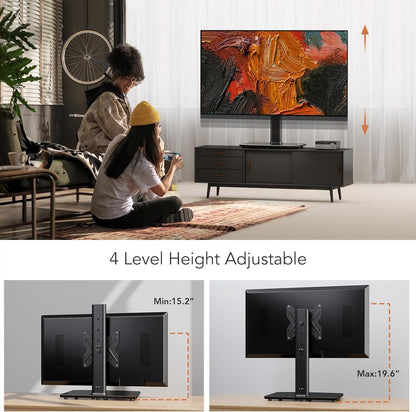 Universal Swivel Tv/Table Top TV Stand for 19 to 43 Inch Tvs with 90 Degree Swivel, 4 Level Height Adjustable, Heavy Duty Tempered Glass Base, Holds up to 99LBS HT02B-0014