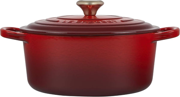 Enameled Cast Iron Signature round Dutch Oven - Cerise with SS Figural Heart Knob2