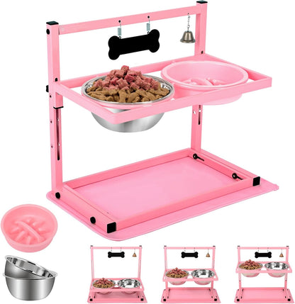 Elevated Dog Bowls with Slow Feeder for Large Dogs – Adjustable Raised Stand with 2 Stainless Steel Bowls & Spill-Proof Mat, Non-Slip Dog Feeder for Large & Medium Dogs (Black)20