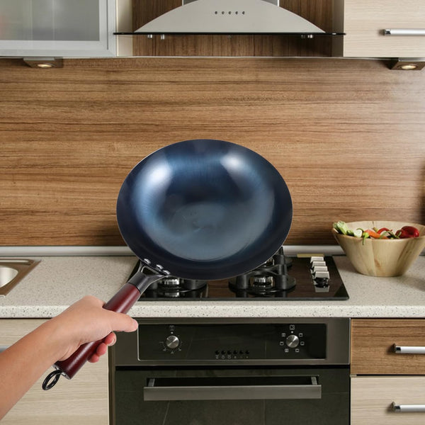 round Bottom Iron Wok, 12 Inch Non-Coated Stir Fry Pan with Handle, Large Wok Stir Fry Pan Suitable for Gas Stove, Even Heat Cooking and Easy Cleaning Cookware9