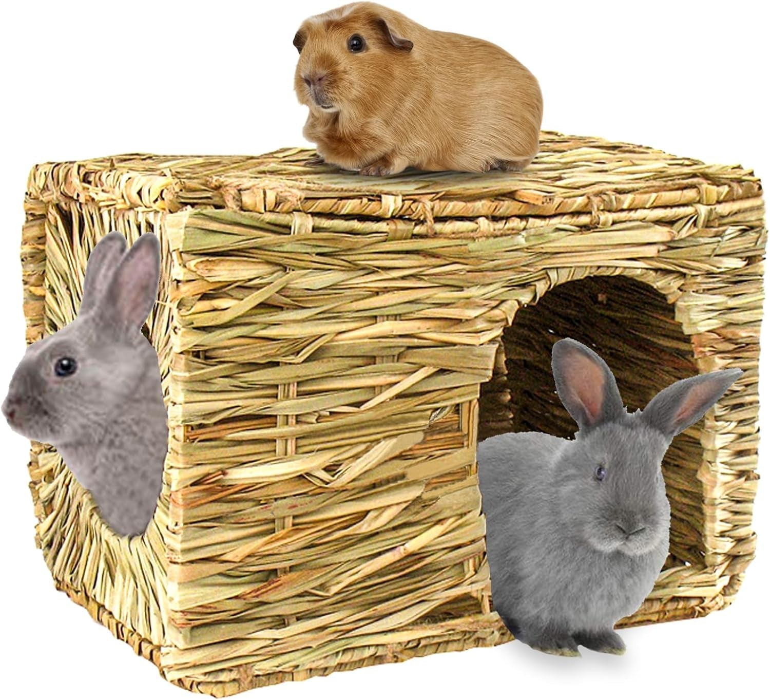 hercocci-extra-large-grass-house-for-rabbit-foldable-comfortable-house-small-animal-hut-play-hideaway-bed-hay-mat-chew-toy-for-bunny-guinea-pig-hamster-chinchilla-1-pack