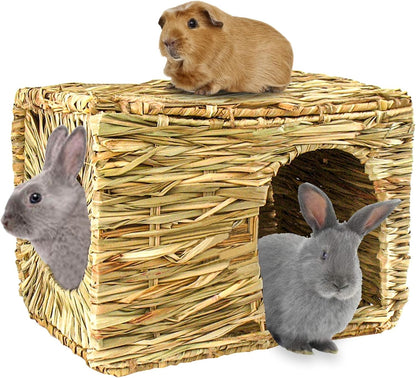 HERCOCCI Extra Large Grass House for Rabbit, Foldable & Comfortable House | Small Animal Hut Play Hideaway Bed Hay Mat Chew Toy for Bunny Guinea Pig Hamster Chinchilla (1 Pack)1