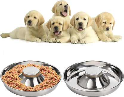 SOUJOY 2 Pack Stainless Steel Puppy Bowls, Pet Slow Feeder Bowls, Non-Skid Dog Food and Water Bowl, Feeding Weaning for Small Medium Large Dogs, Cat, Pets, Multiple Puppies1