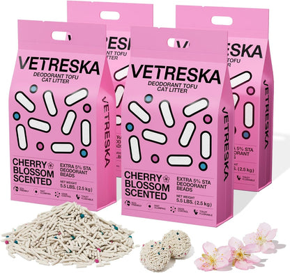 VETRESKA Tofu Cat Litter, Odor Control, Greentea 5.5Lb×2Bags | Natural Kitty Litter Strong Clumping Flushable Cat Litter Pellet Ultra Absorbent,Dust-Free,Low Tracking Deodorant Tofu Litter14