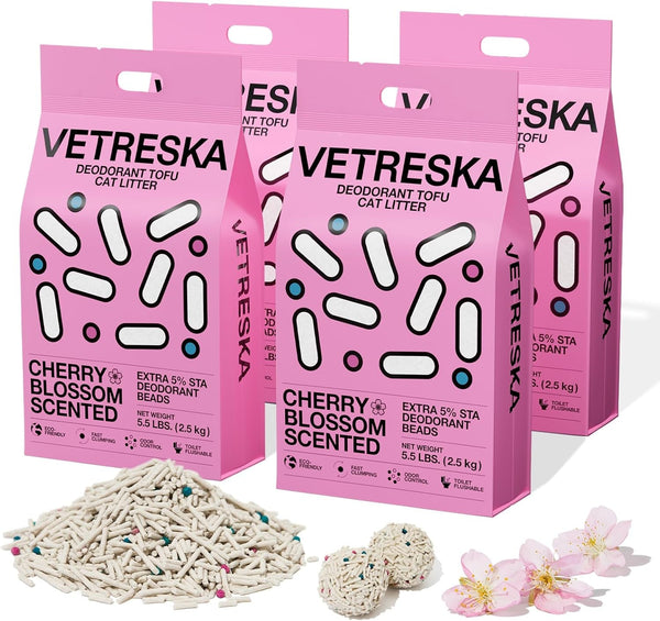 VETRESKA Tofu Cat Litter, Odor Control, Greentea 5.5Lb×2Bags | Natural Kitty Litter Strong Clumping Flushable Cat Litter Pellet Ultra Absorbent,Dust-Free,Low Tracking Deodorant Tofu Litter14