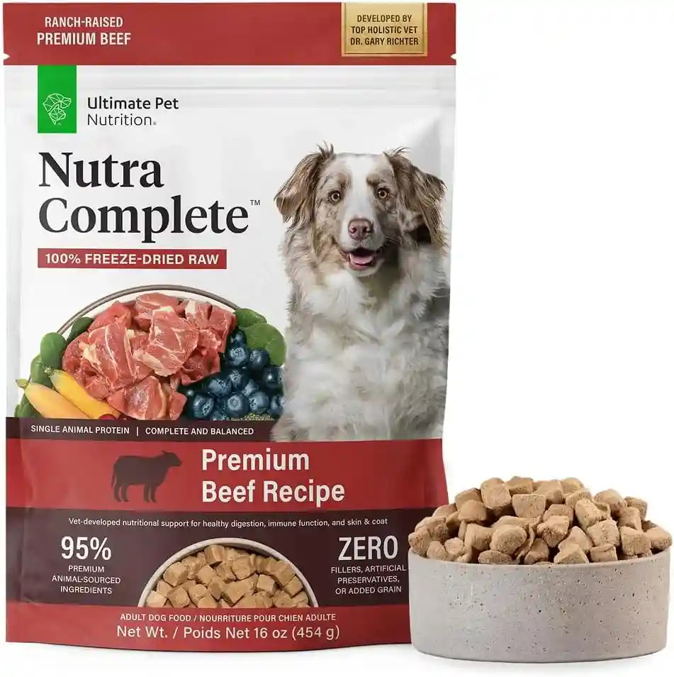 ultimate-pet-nutrition-nutra-complete-100-freeze-dried-raw-veterinarian-formulated-dog-food-with-antioxidants-prebiotics-and-amino-acids-1-pound-beef