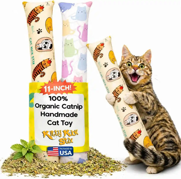 Kitty Kick Stix Set of 2 (11") - Durable Kicker Cat Toy - Catnip Kicker for Cats & Kittens - Interactive Toys for Cats - Cat Kick Stick - 100% Potent Organic Catnip for Indoor Cats1