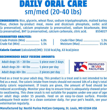 Dentalife Purina Daily Oral Care Dental Dog Treats, Small/Medium, 60 Ct | for Small and Medium Dogs 20-40 Lbs, Chicken-Flavored Dental Chews, Freshen Breath and Fight Tartar Buildup, Made in the USA7
