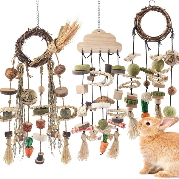 Bissap Bunny Chew Toy, Rabbits Cage Hanging Chew Toys and Treats Grapevine Wreaths Rattan Ring with Snacks for Guinea Pigs Chinchillas Hamsters Rats and Other Small Pets Teeth Grinding8