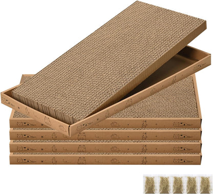Cat Scratcher Cardboard with Box Durable Corrugate Scratching Kitty Sofa Lounge Bed Reversible Catnip Included for Indoor Cats, Cat Scratching Pad, Cat Post, Double-Sided Design, Large (Box,5Pcs)7