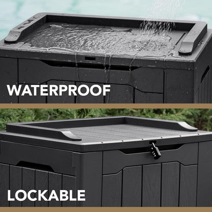 30 Gallon Resin Deck Box Waterproof Outdoor Storage Box for Patio Furniture Pool Accessories Indoor Storage for Cushion Garden Tools (30 Gallon, Black)2