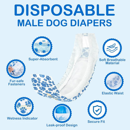 Dono Dog Diapers Male, Disposable Male Dog Wraps 60Ct, Ultra Absorbent Doggie Diapers, Rapid-Dry Leak-Proof Puppy Diapers, Wetness Indicator Excitable Urination Incontinence, Small3