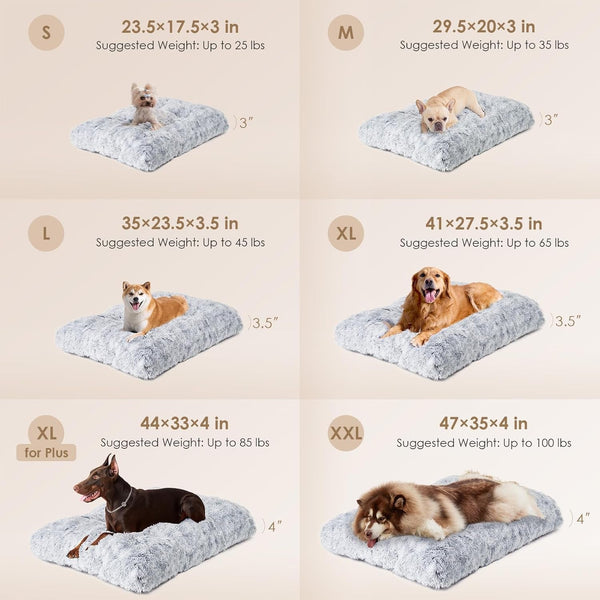 EHEYCIGA Fluffy Dog Crate Bed for Extra Large Dogs, Plush Faux Fur Pad, Calming anti Anxiety XL Bed for Crate, Washable Soft Warm Dog Mat with Non-Slip Bottom, Grey2