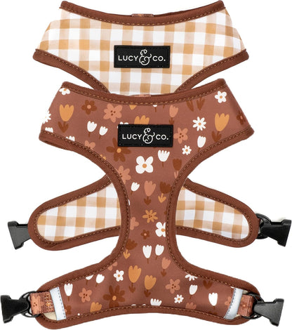 Lucy & Co. Reversible Dog Harness - Water-Repellent Neoprene, Dual-Print Design, Easy Swap Style, Adjustable Comfort Fit - Take a Bow Reversible Harness - Small22