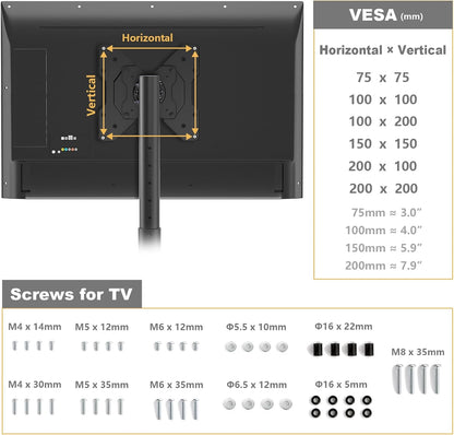 TV Floor Stand for 13-50 Inch LCD LED Flat/Curved Panel Screen Tvs up to 44 Lbs, Height Adjustable TV Stand Mount with VESA 200X200, Portable TV Stand for Bedroom, Dorm Room, Office | Tilting and Rotating Mount, Portrait to Landscape, Height Adjustable Portable TV Stand for Bedroom, Dorm Room, Office8
