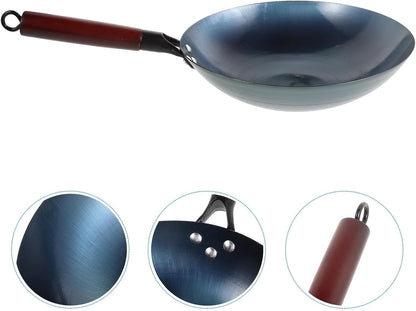 30Cm round Bottom Traditional Iron Wok with Wooden Handle, 1.5Mm Thick Gas Stove Wok Pan for Home Cooking, Pre-Seasoned Carbon Steel Stir-Fry Pan without Non-Stick Coating8