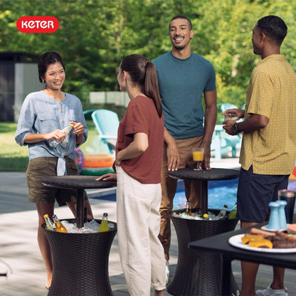Keter Pacific Cool Bar Outdoor Patio Furniture and Hot Tub Side Table with 7.5 Gallon Beer and Wine Cooler, Espresso Brown2