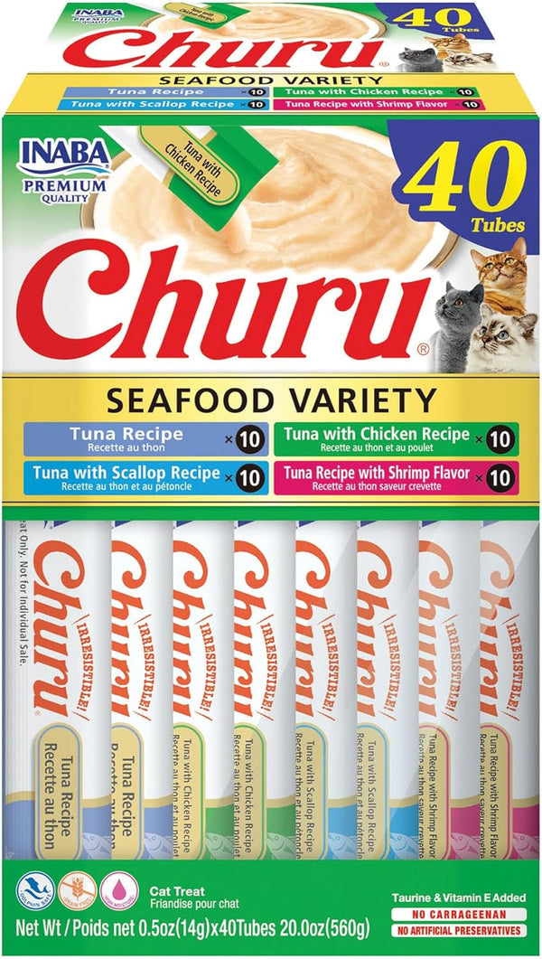 INABA Churu Cat Treats, Lickable, Squeezable Creamy Purée Cat Treat with Green Tea Extract & Taurine, 0.5 Ounces Each Tube, 50 Tubes, Tuna & Chicken Variety21