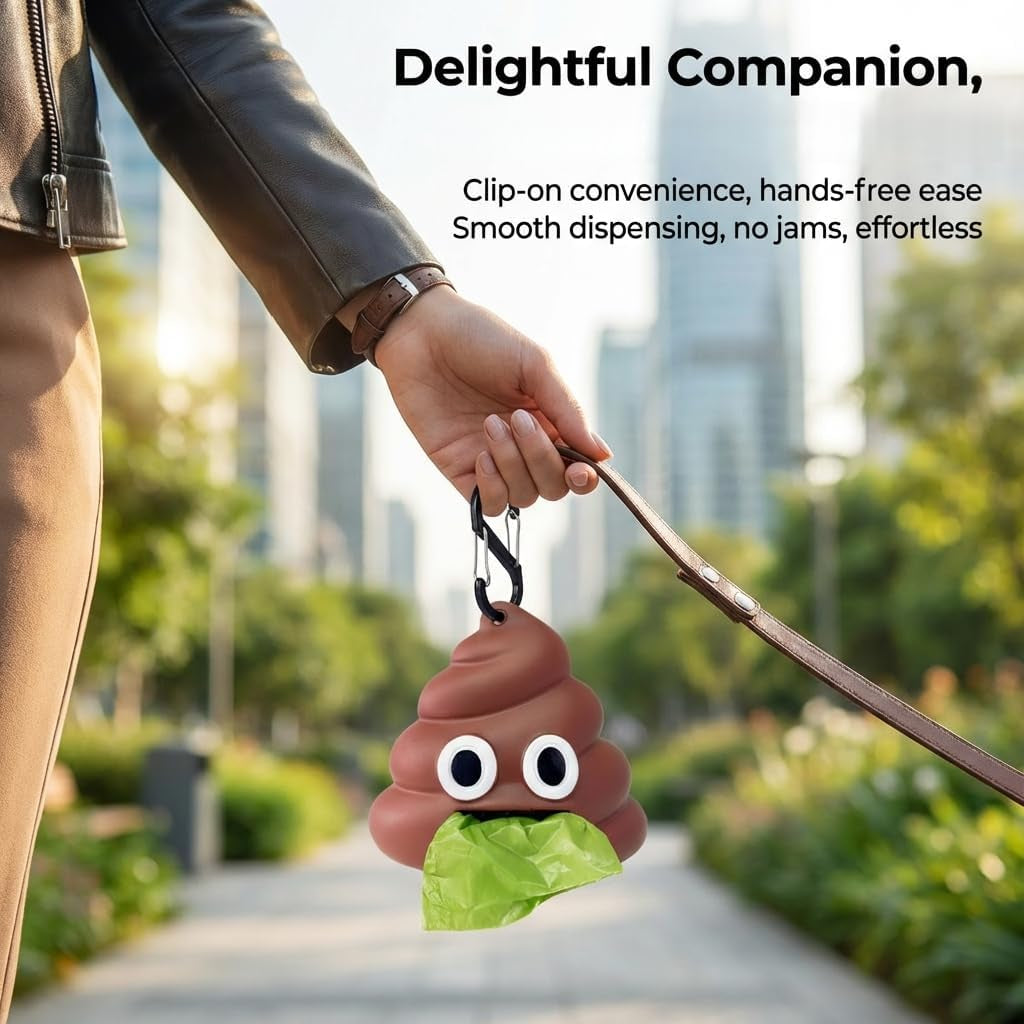 dog-poop-bag-dispenser-for-dog-leash-poop-shape-sturdy-holder-cute-and-unique-design-portable-for-dog-walking-comes-with-1-roll-15-waste-bags