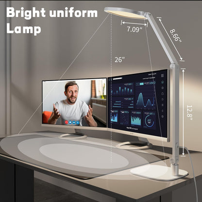 LED Desk Lamp for Home Office, Soft Edge-Lit Design, Modern Style | Professional Eye-Caring Diffused Light, Dimmable Computer Light with 30 Modes, Memory & Timer, Flexible Swing Arm Table Lamp6