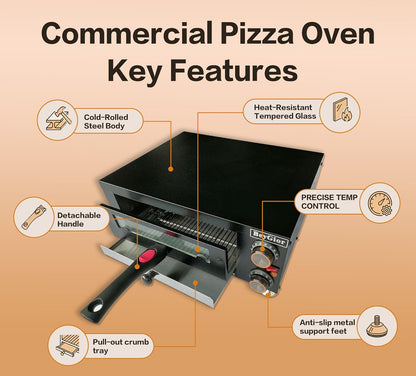 Electric Pizza Oven Indoor,12 Inch Countertop Pizza Maker with Viewing Window,Stainless Steel Commercial Pizza Oven, Removable Handle,Dual Baking Trays and Oven Mitts2