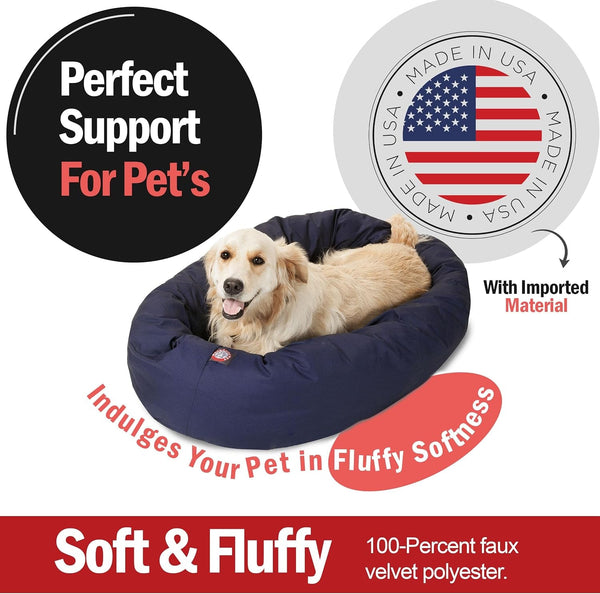Majestic Pet 40 Inch Bagel Calming Dog Bed Washable – Cozy Soft round Dog Bed with Spine Support for Dogs to Rest Their Head - Fluffy Donut Dog Bed 40X29X9 (Inch) - round Pet Bed Large – Blue2