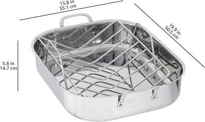 Stainless Steel Rectangular Roasting Pan with Rack, Turkey Roaster, Dishwasher Safe, Easy to Clean, Oven Safe, 16 In6