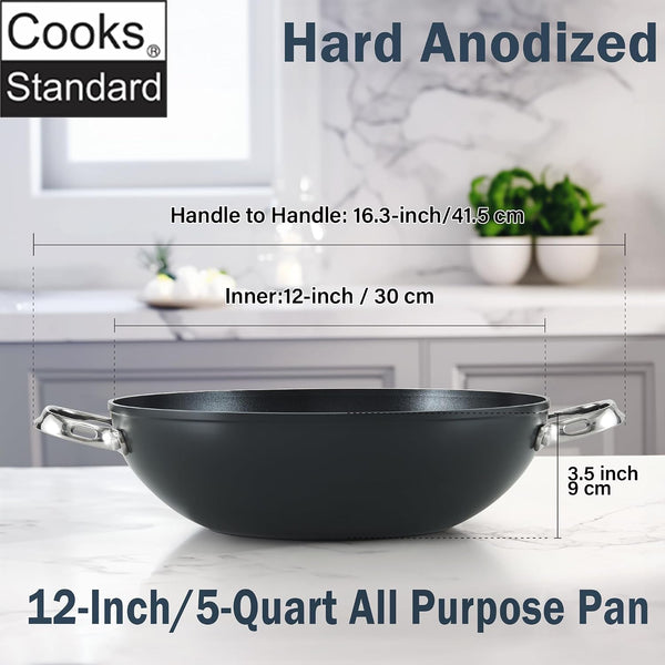 12-Inch Hard Anodized Nonstick Wok Chef’S Pan 5-Qt | Deep Stir Fry Pan with Vented Glass Lid, Dual Side Handles, Flat Bottom Wok, Works on All Stovetops, Induction Ready2